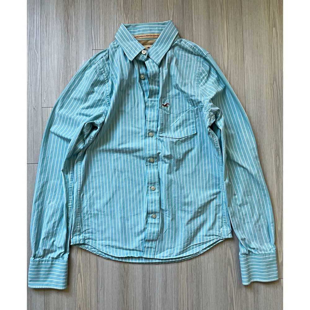 Hollister Men's Blue/White Striped Cotton Button-Up Shirt Sz S Preppy Yacht